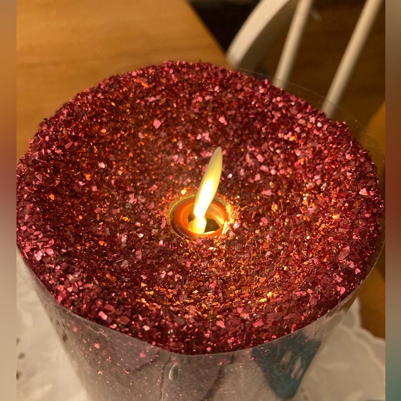NWT LUMINARA Glitter Candle Pillar 5” tall RED ROSE PINK New in box Flameless! - Picture 6 of 8